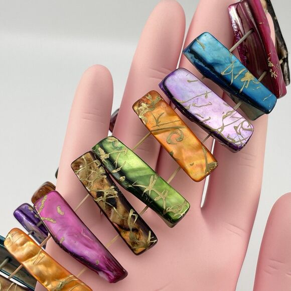 Stunning Multi Color Rainbow Mother Of Pearl Beaded Stretch Bracelet Boho Bold - Picture 4 of 7